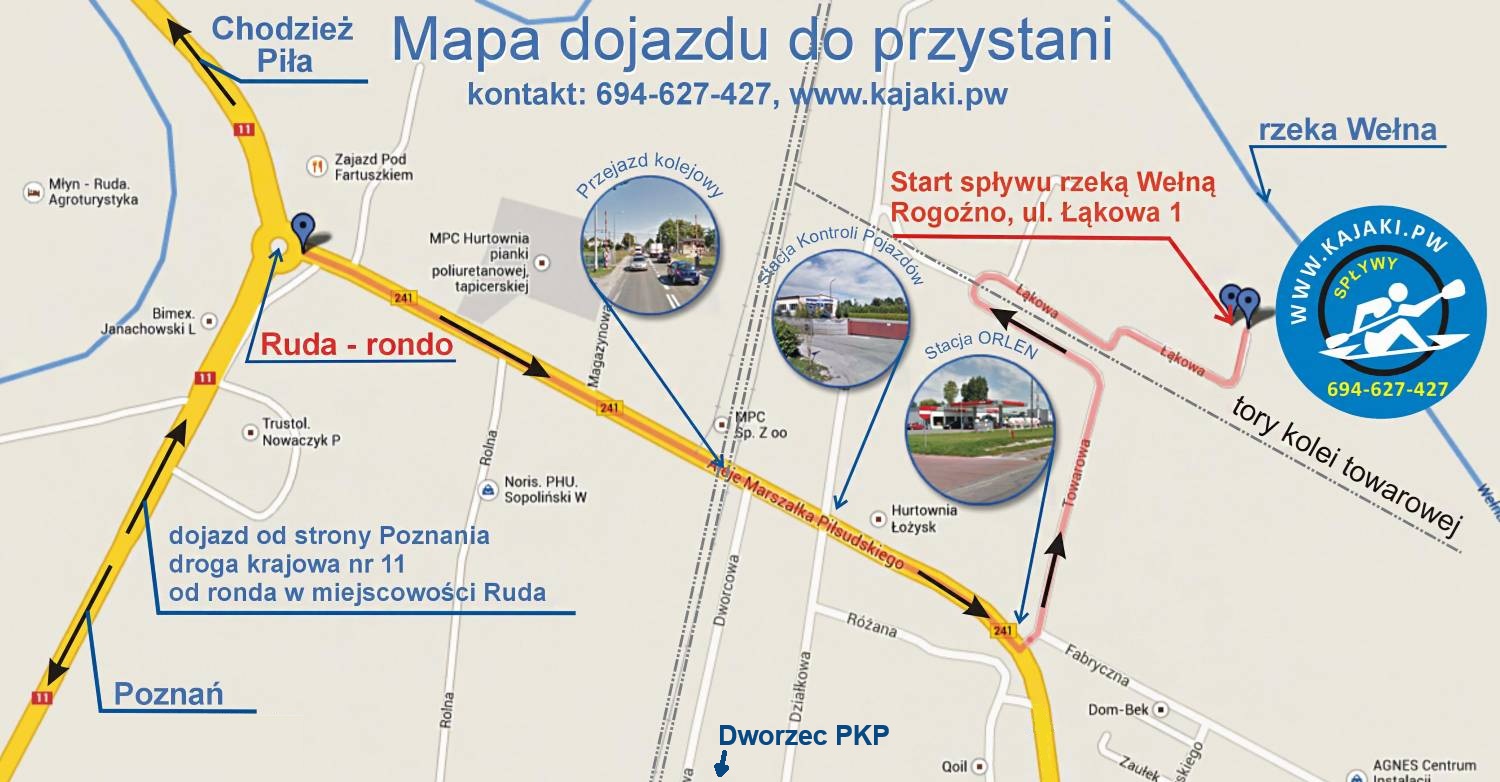 mapa dojazdu z poznania na splyw kajakiem